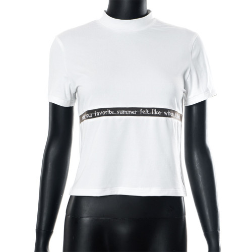 Round neck short sleeve patchwork short spicy girl versatile T-shirt