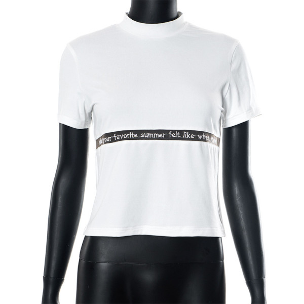 Round neck short sleeve patchwork short spicy girl versatile T-shirt