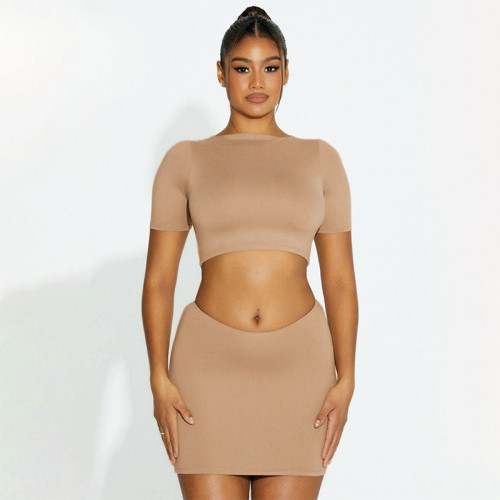 Clean color sleeveless short tank top short half skirt casual set