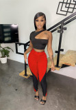 Women's open back sexy irregular short sleeved T-shirt with patchwork pants two-piece set