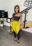 Women's open back sexy irregular short sleeved T-shirt with patchwork pants two-piece set