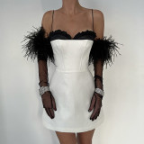 Spliced contrast color sexy chest strap dress with waist up party dress