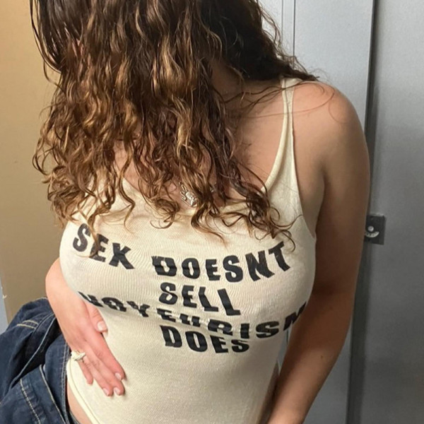 Off Shoulder Letter Printing Slightly Transparent Spicy Girl Tank Top Fashion Versatile Casual T-shirt