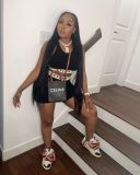 Letter printed fashion casual sleeveless vest, buttocks, shorts set, two-piece set