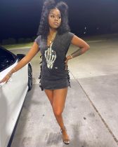 Letter Skeleton Hand Print Casual Round Neck Short Sleeve T-shirt Dress Short Skirt Letter Skeleton Hand Print Casual Round Neck Short Sleeve T-shirt Dress Short Skirt