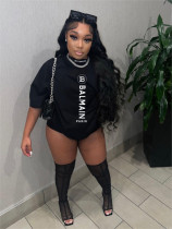 Letter printed round neck short sleeved loose fitting T-shirt top Letter printed round neck short sleeved loose fitting T-shirt top