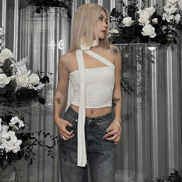 Flower Neck Strap Short Spicy Girl Top Open Umbilical Versatile Tank Top