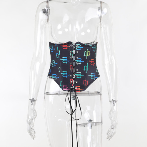 Letter printed strapping slim fitting waist top versatile street niche tank top
