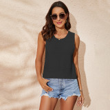 Women's fashion versatile solid color suspender knit button vest