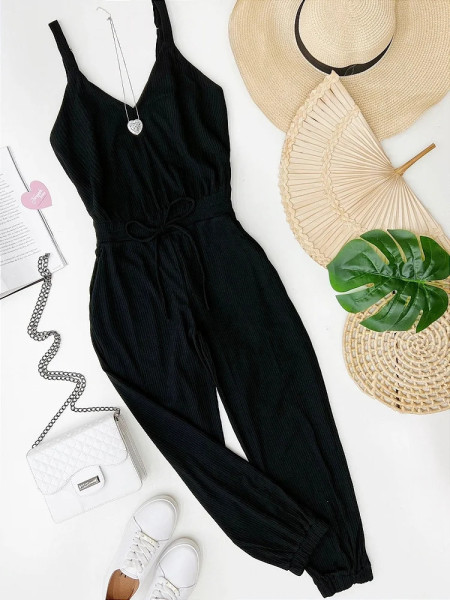 V-neck suspender with high waist and slim little foot jumpsuit pants