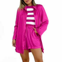 Lapel Long Sleeve Shirt High Waist Pocket Drawstring Shorts Two Piece Set Lapel Long Sleeve Shirt High Waist Pocket Drawstring Shorts Two Piece Set