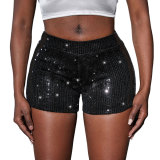 High waisted casual shorts, hot pants, high elasticity sequin beaded shorts