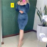 Slanted shoulder neck drawstring slit dress short skirt