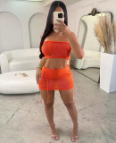 Sexy Wrapped Chest Perspective Irregular Skirt Two Piece Set