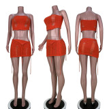 Sexy Wrapped Chest Perspective Irregular Skirt Two Piece Set