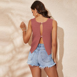 Women's fashion versatile solid color suspender knit button vest