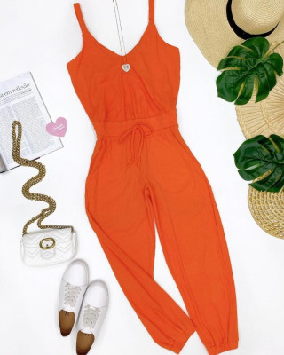V-neck suspender with high waist and slim little foot jumpsuit pants