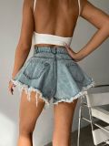 Denim shorts for women with torn holes, high waisted, loose fringed jeans