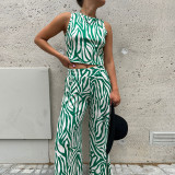 Sweet Printed Tank Top High Waist Wide Leg Pants Fashion Casual Set