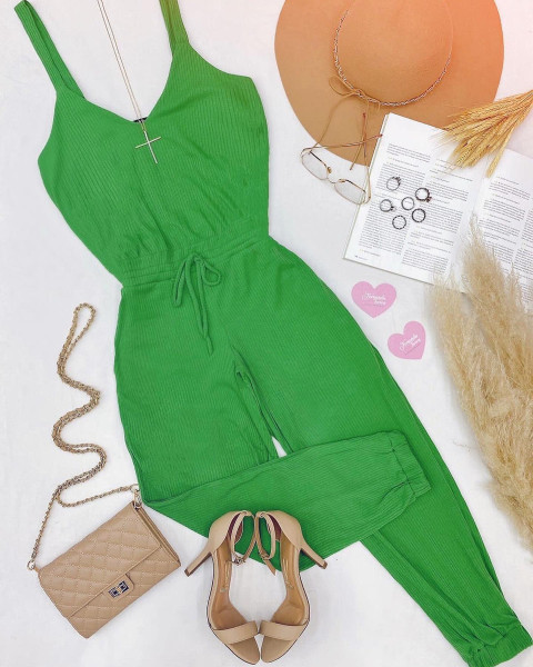 V-neck suspender with high waist and slim little foot jumpsuit pants