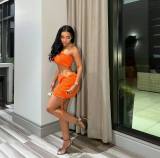 Sexy Wrapped Chest Perspective Irregular Skirt Two Piece Set