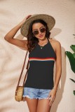 Women's Rainbow Colored Hanging Neck Top Fashion Open Back Knitted Lace Up Tank Top