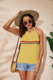 Women's Rainbow Colored Hanging Neck Top Fashion Open Back Knitted Lace Up Tank Top