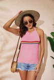 Women's Rainbow Colored Hanging Neck Top Fashion Open Back Knitted Lace Up Tank Top