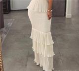 Bust tied pleated ruffled long skirt