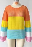 Women's color matching hollowed out knitted beach shirt seaside vacation long sleeved sun protection shirt