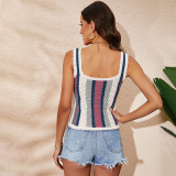 Spliced contrast knit shirt, large fashionable loose fitting suspender vest