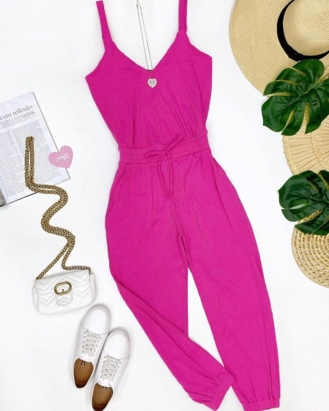 V-neck suspender with high waist and slim little foot jumpsuit pants