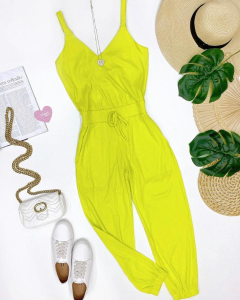 V-neck suspender with high waist and slim little foot jumpsuit pants