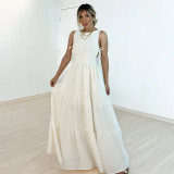 Solid color high waisted sleeveless oversized swing dress long skirt