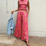 Sweet Printed Tank Top High Waist Wide Leg Pants Fashion Casual Set