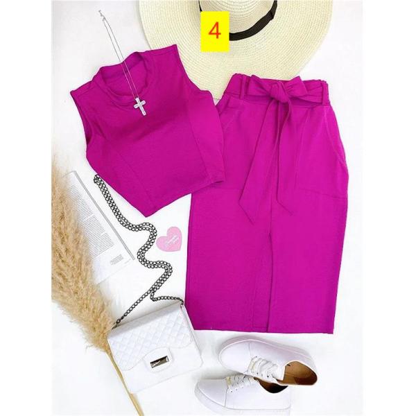 Solid Short Sleeveless Tank Top High Waist Wrap Hip Half Dress Two Piece Set