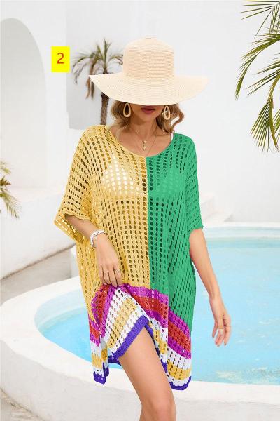 Women's patchwork hollowed out beach skirt loose oversized bikini top