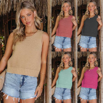 Women's fashion versatile solid color suspender knit button vest Women's fashion versatile solid color suspender knit button vest