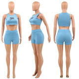 Fashion casual short sleeved pit strip two-piece set