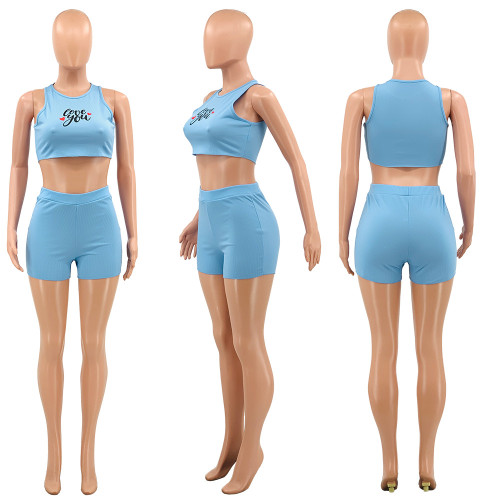 Fashion casual short sleeved pit strip two-piece set