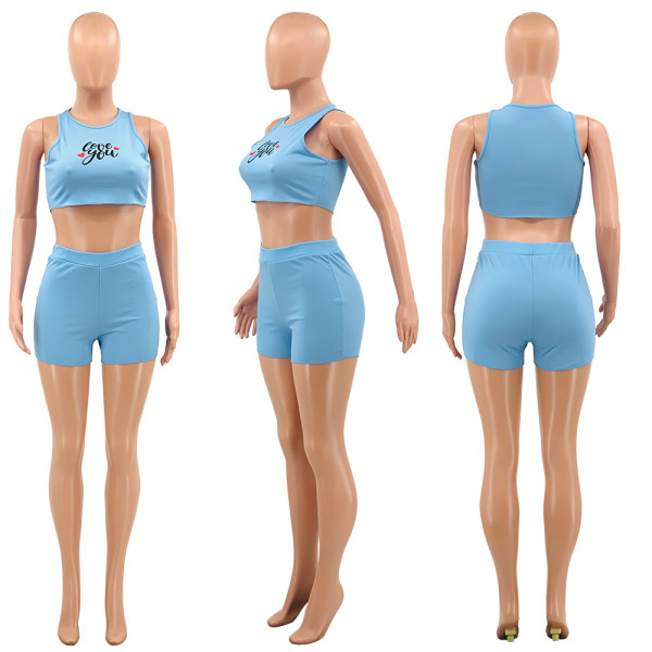 Fashion casual short sleeved pit strip two-piece set
