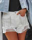 Fashion casual chain tassel torn denim shorts