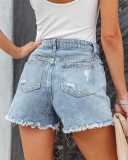Fashion casual chain tassel torn denim shorts