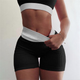 Women's patchwork color contrast short sleeved top slim fitting casual shorts set