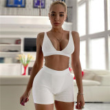 Sexy V-neck Casual Tank Top Split Short Pants Sports Yoga Set Two Piece Set