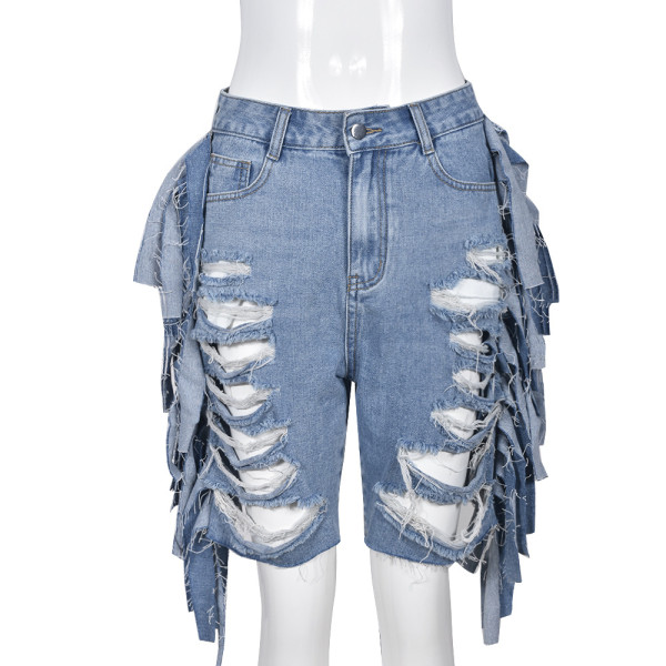 High Waist Perforated Wash Personalized Perforated Tassel Short Hot Pants