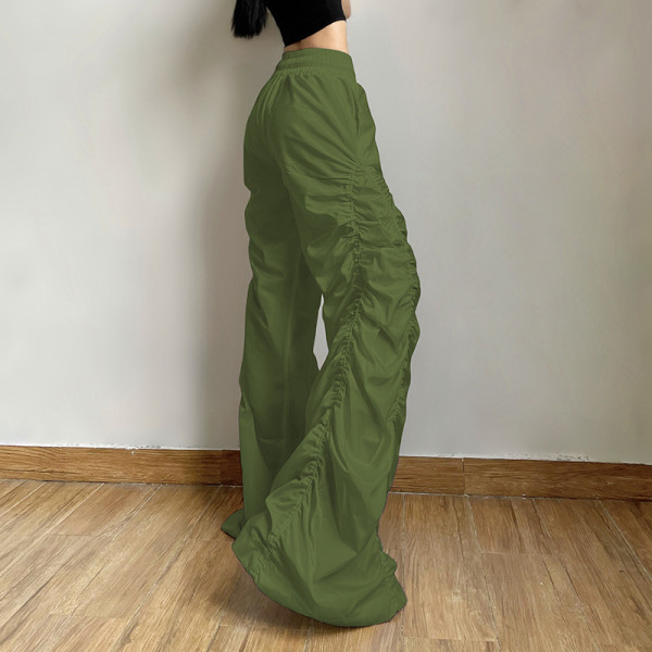 Fashion Street Shoot High Waist, Hip Lift, Pleated Loose Lace up Casual Pants
