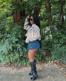 Denim short skirt single breasted denim apron