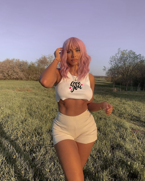 Fashion casual short sleeved pit strip two-piece set