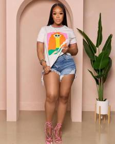 Stretch denim shorts with summer tassels